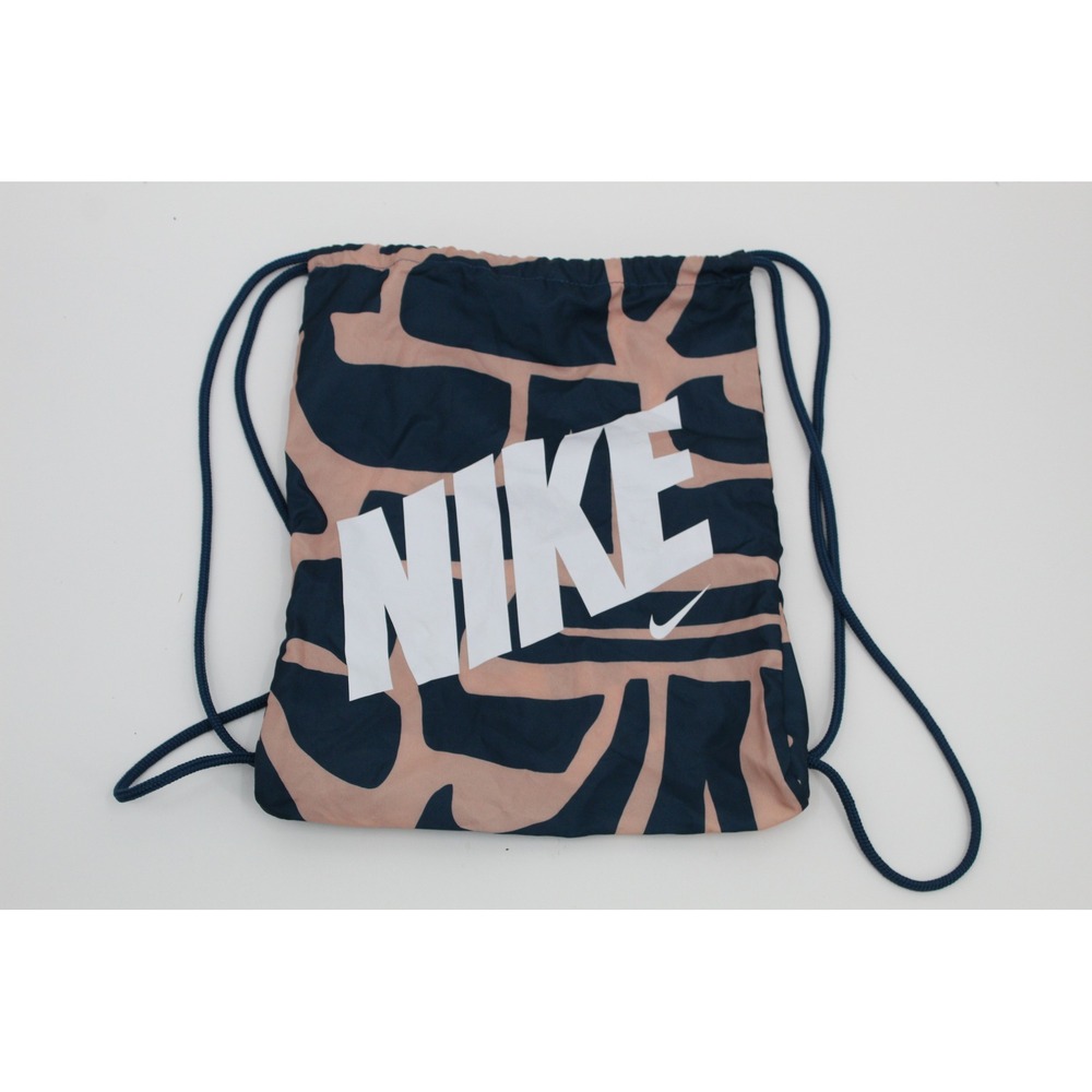Nike Drawstring Gym Bag Navy Blue Peach Abstract Print Gym Sackpack Logo Unisex